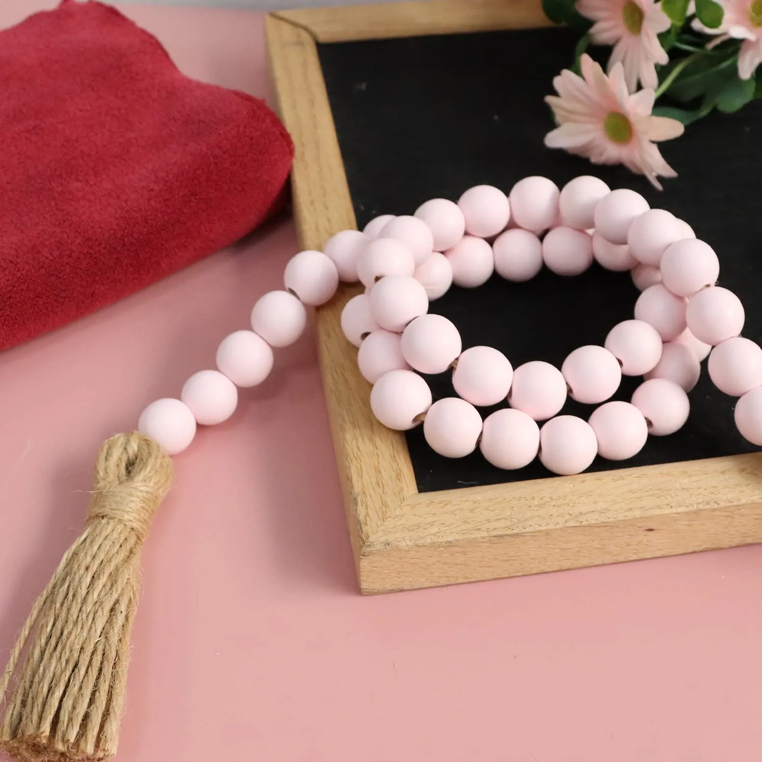 Meplait 39in Wood Bead Garland Farmhouse with Tassels,Versatile Prayer Beads Boho Chic Wall Hanging Home Decor (Purple)