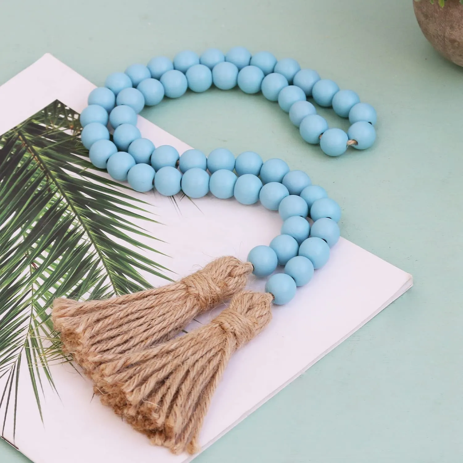 Meplait 39in Wood Bead Garland Farmhouse with Tassels,Versatile Prayer Beads Boho Chic Wall Hanging Home Decor (Purple)