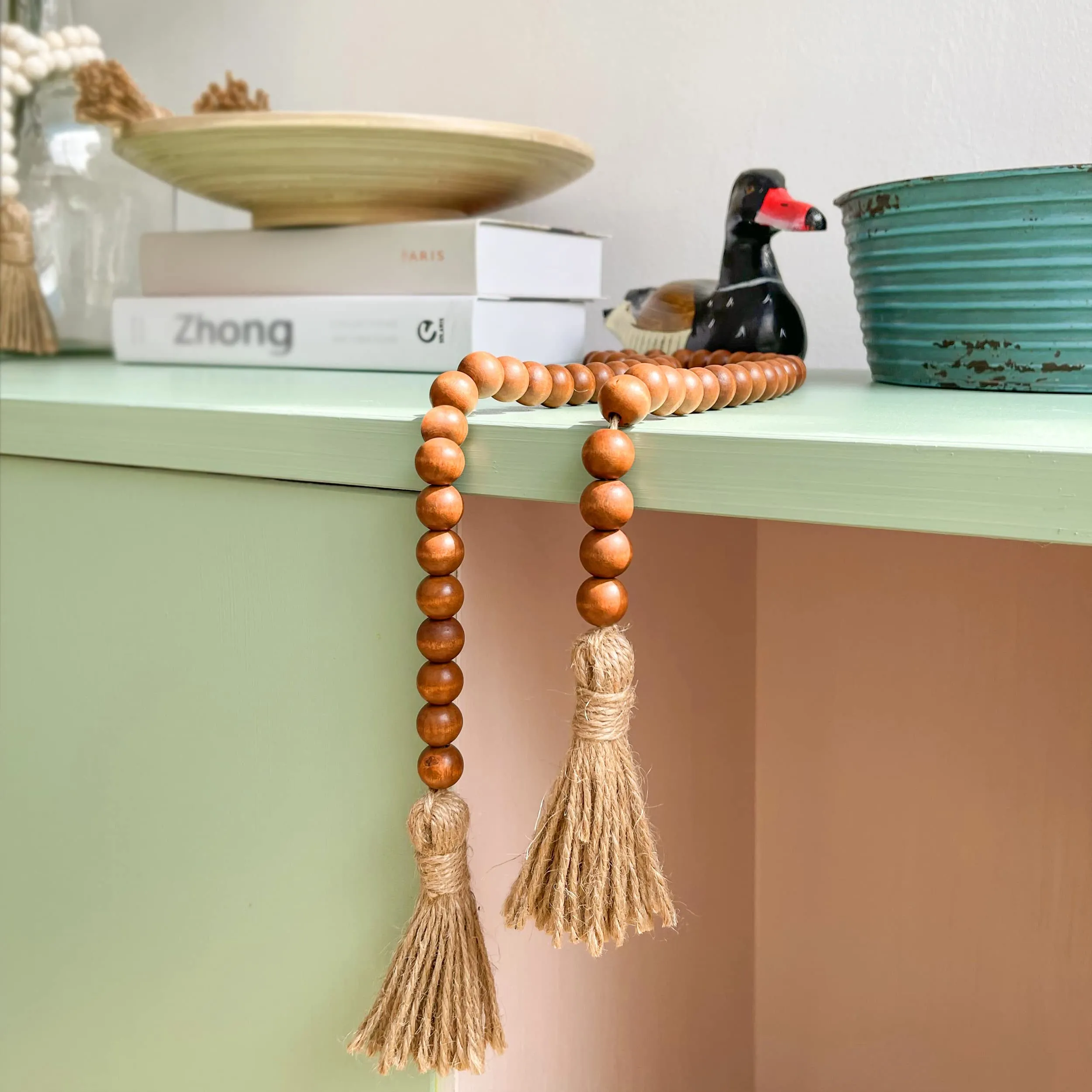 Meplait 39in Wood Bead Garland Farmhouse with Tassels,Versatile Prayer Beads Boho Chic Wall Hanging Home Decor (Purple)