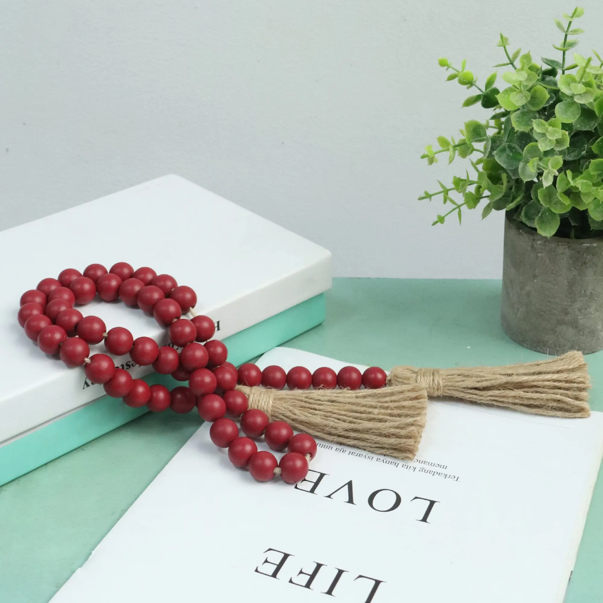 Meplait 39in Wood Bead Garland Farmhouse with Tassels,Versatile Prayer Beads Boho Chic Wall Hanging Home Decor (Purple)