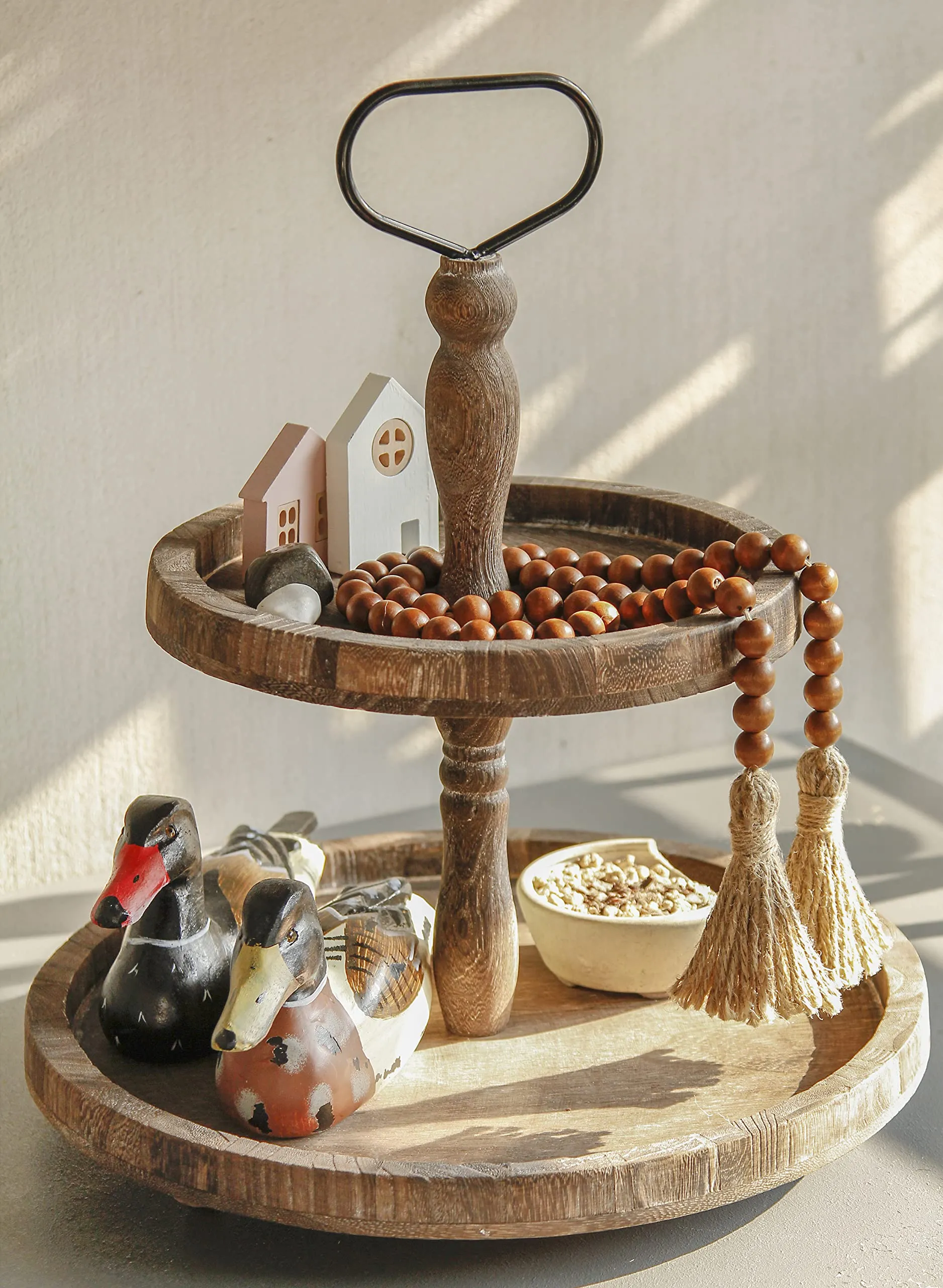 Meplait 39in Wood Bead Garland Farmhouse with Tassels,Versatile Prayer Beads Boho Chic Wall Hanging Home Decor (Purple)