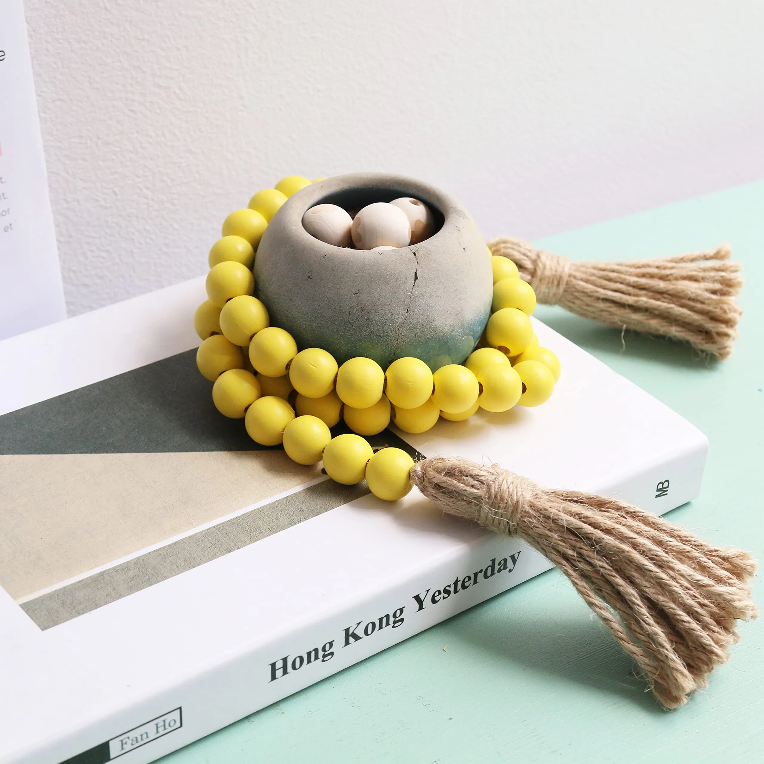 Meplait 39in Wood Bead Garland Farmhouse with Tassels,Versatile Prayer Beads Boho Chic Wall Hanging Home Decor (Purple)