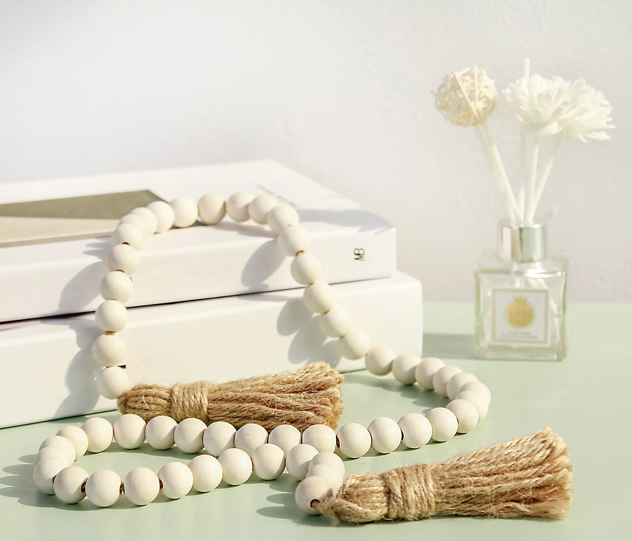 Meplait 39in Wood Bead Garland Farmhouse with Tassels,Versatile Prayer Beads Boho Chic Wall Hanging Home Decor (Purple)