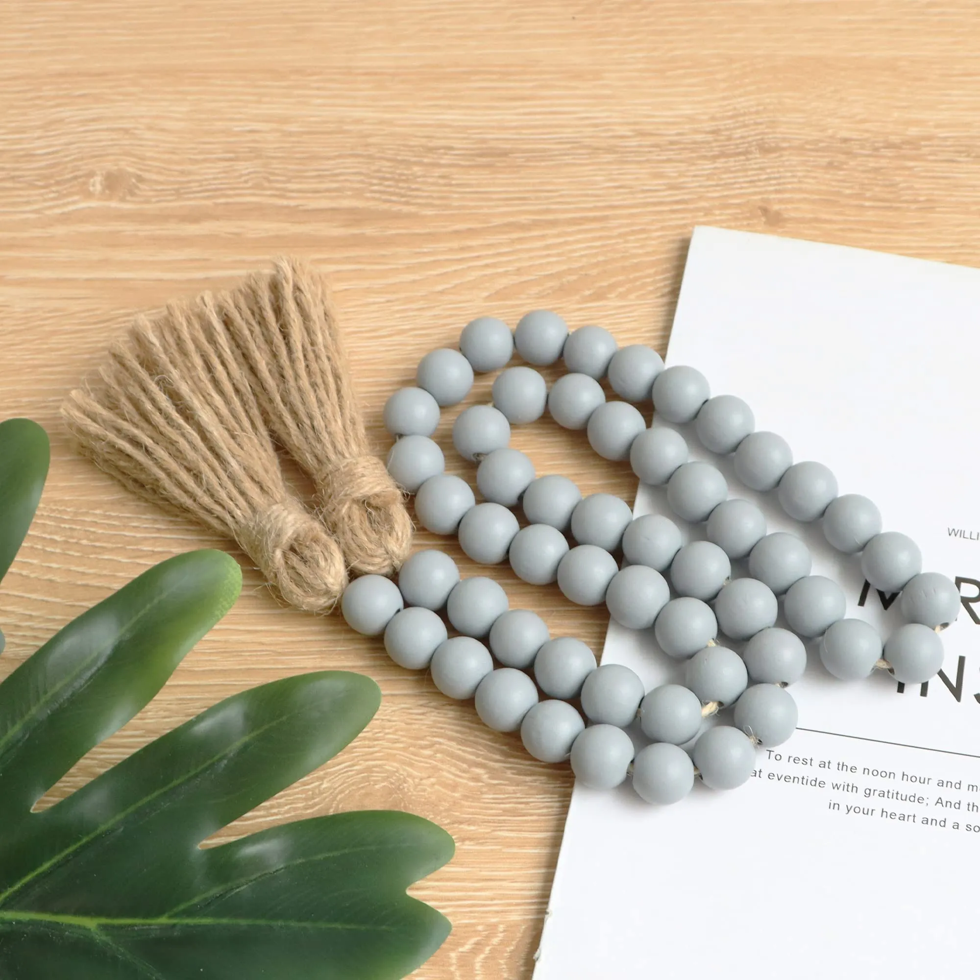 Meplait 39in Wood Bead Garland Farmhouse with Tassels,Versatile Prayer Beads Boho Chic Wall Hanging Home Decor (Purple)