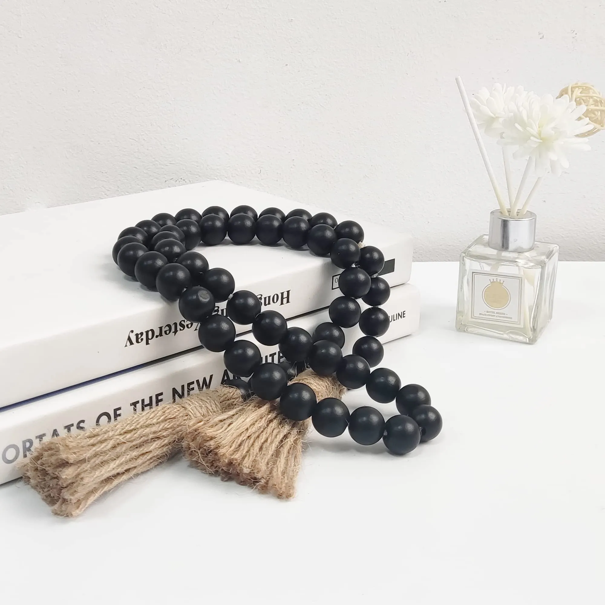 Meplait 39in Wood Bead Garland Farmhouse with Tassels,Versatile Prayer Beads Boho Chic Wall Hanging Home Decor (Purple)