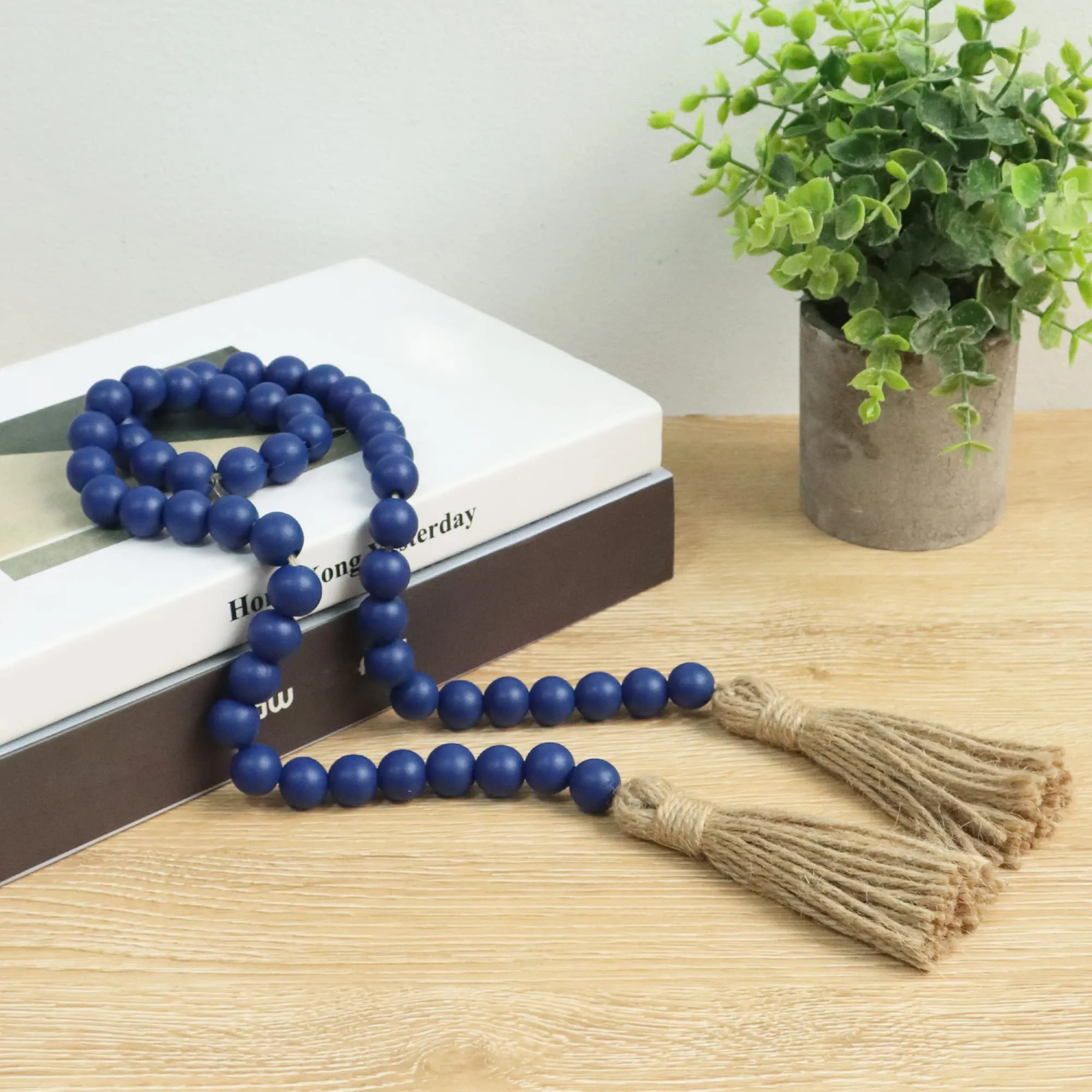 Meplait 39in Wood Bead Garland Farmhouse with Tassels,Versatile Prayer Beads Boho Chic Wall Hanging Home Decor (Purple)