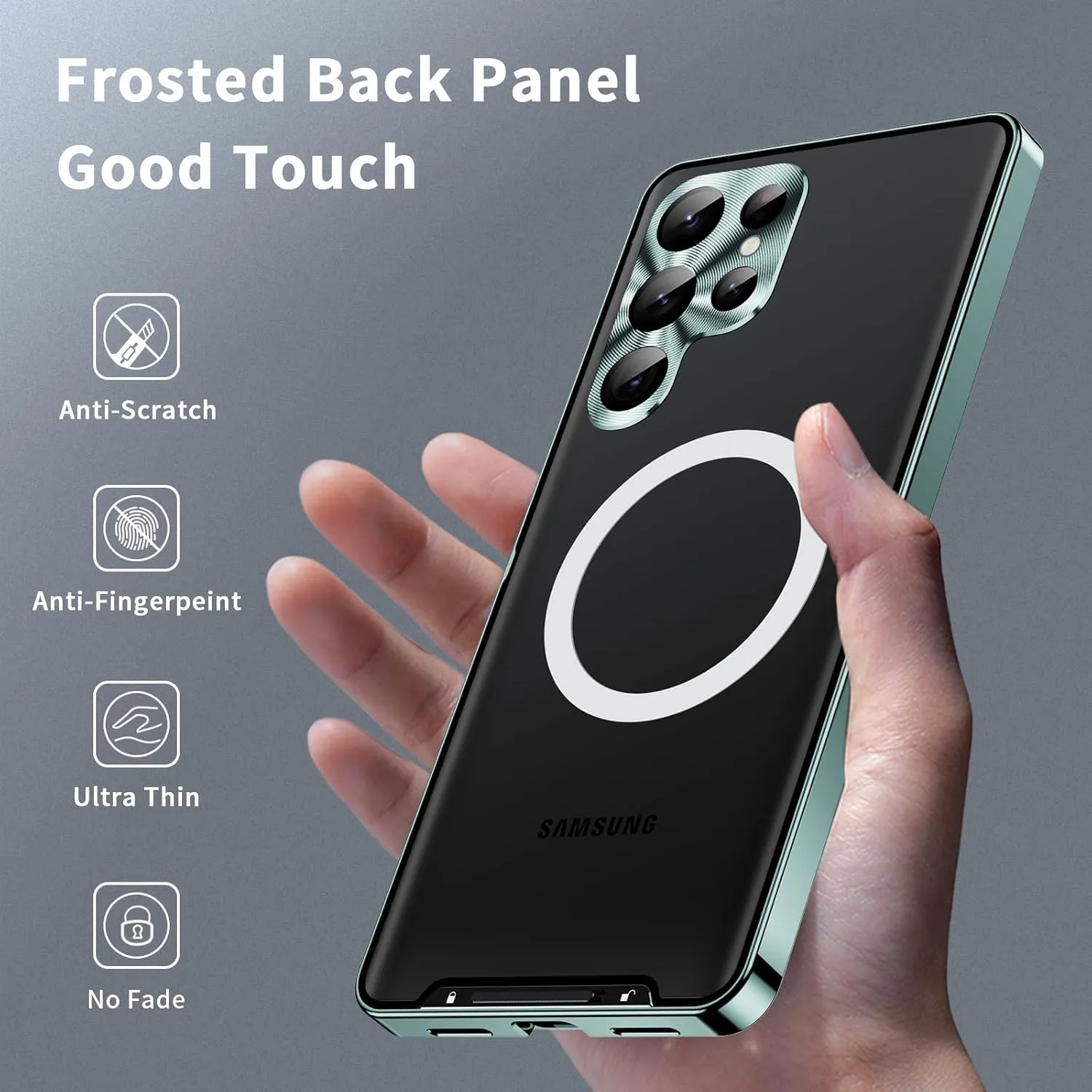 Metal Bumper Case for Samsung Galaxy S21 Case Compatible with MagSafe Ultra Slim Frosted PC Matte Back [Safety Lock] Military Grade Drop Tested Phone Case, Green