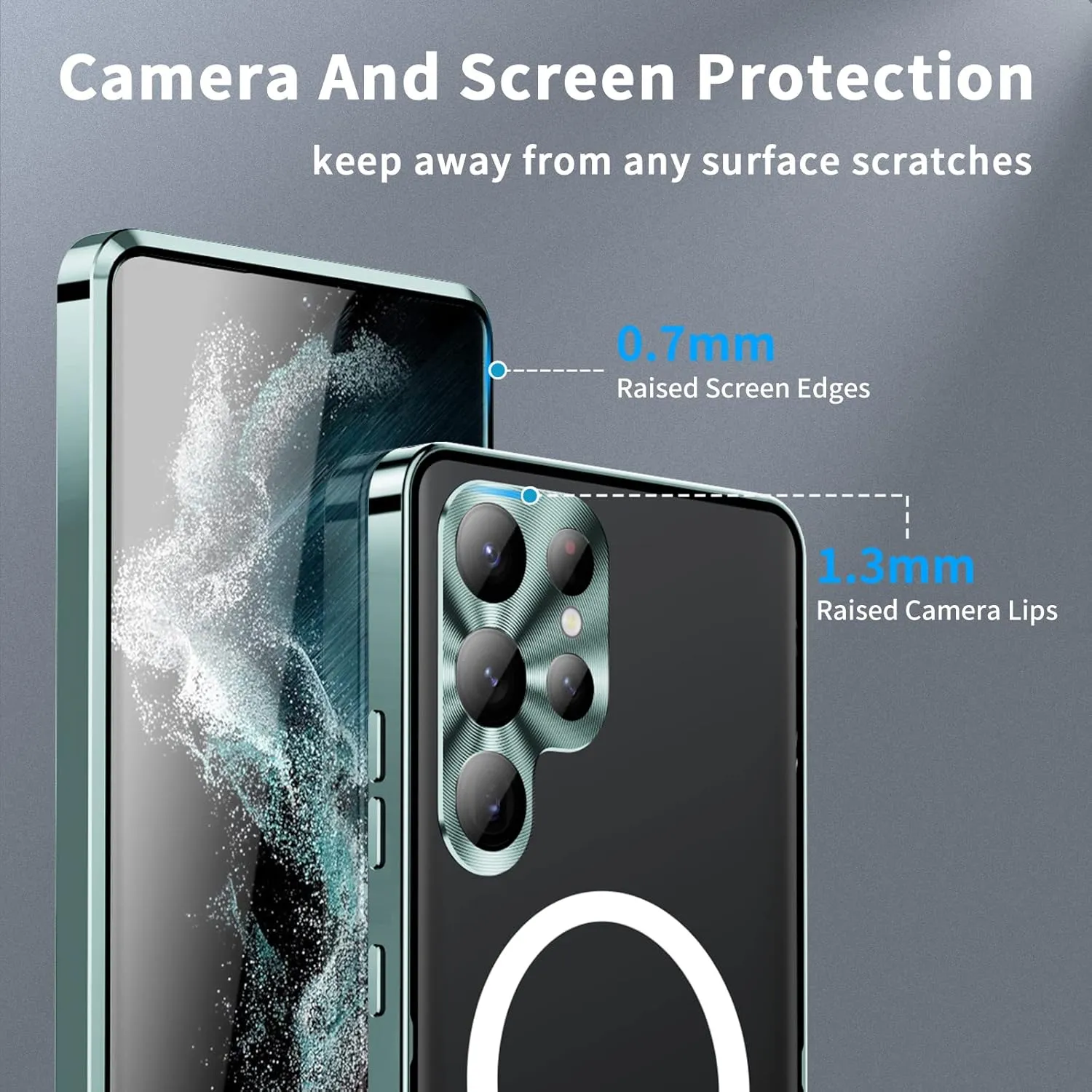 Metal Bumper Case for Samsung Galaxy S21 Case Compatible with MagSafe Ultra Slim Frosted PC Matte Back [Safety Lock] Military Grade Drop Tested Phone Case, Green