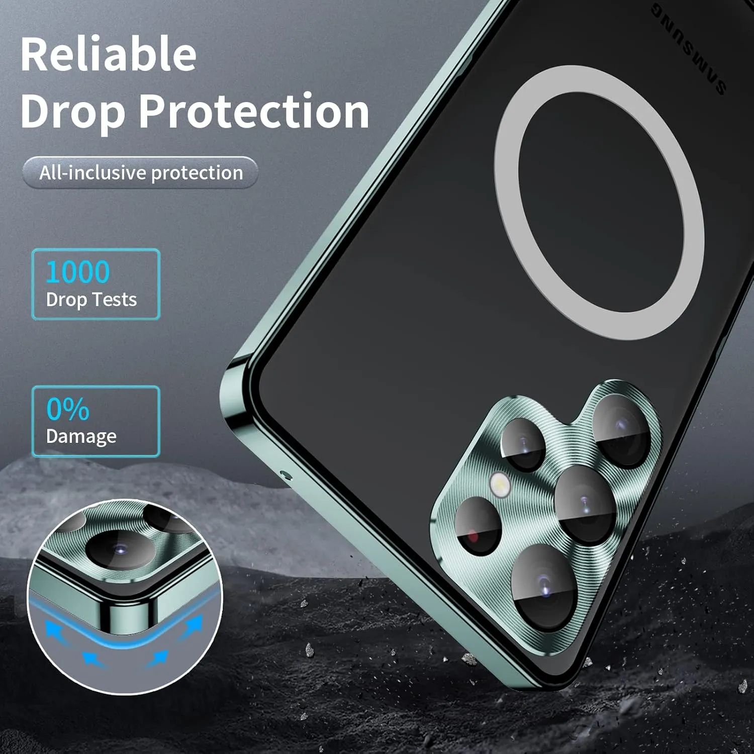 Metal Bumper Case for Samsung Galaxy S21 Case Compatible with MagSafe Ultra Slim Frosted PC Matte Back [Safety Lock] Military Grade Drop Tested Phone Case, Green