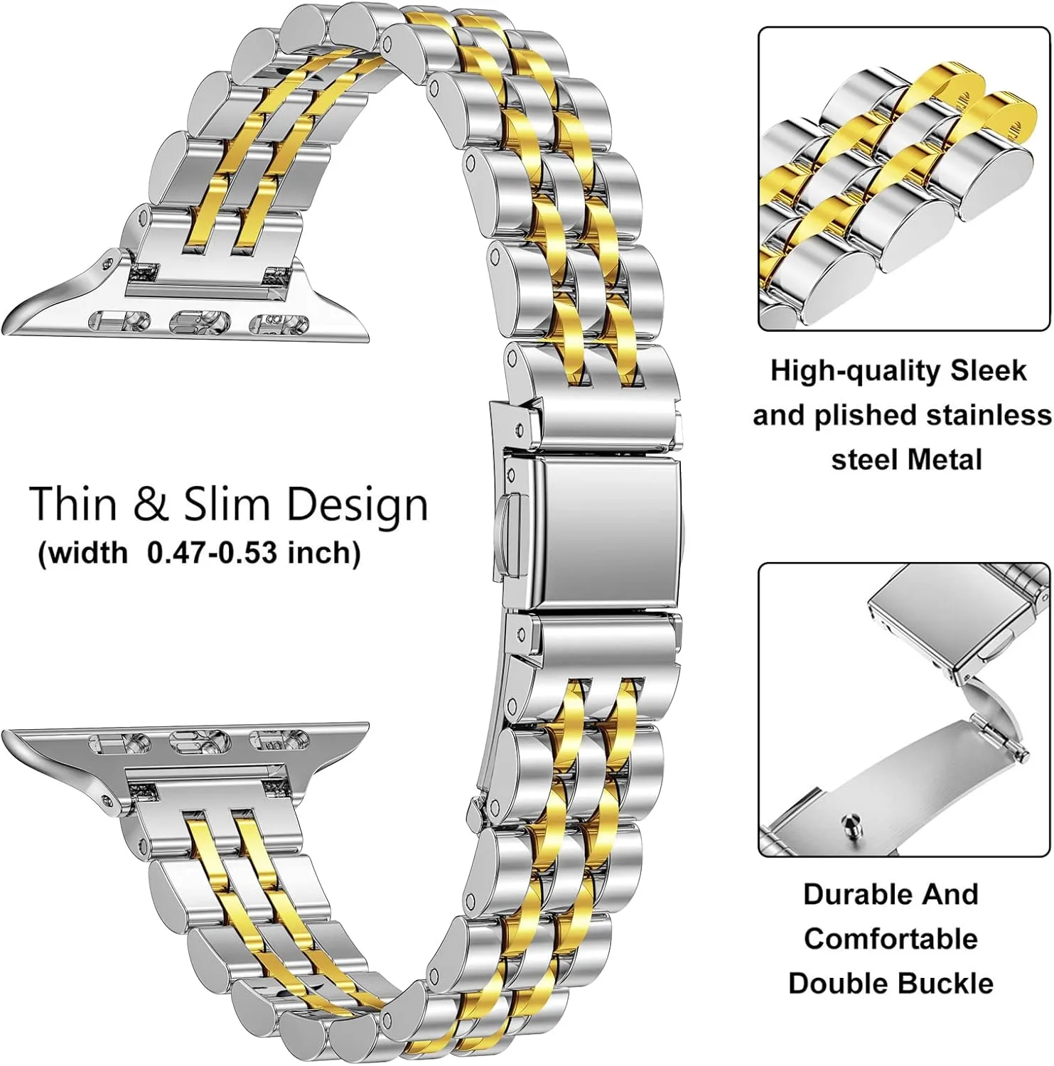 MioHHR Slim Metal Bands Compatible with Apple Watch Band Ultra 2/1 Series 10 9 8 7 SE 6 5 4 3 2 1, Thin Stainless Steel Chain Strap for Women iWatch Band 49mm 46mm 45mm 44mm 42mm 41mm 40mm 38mm