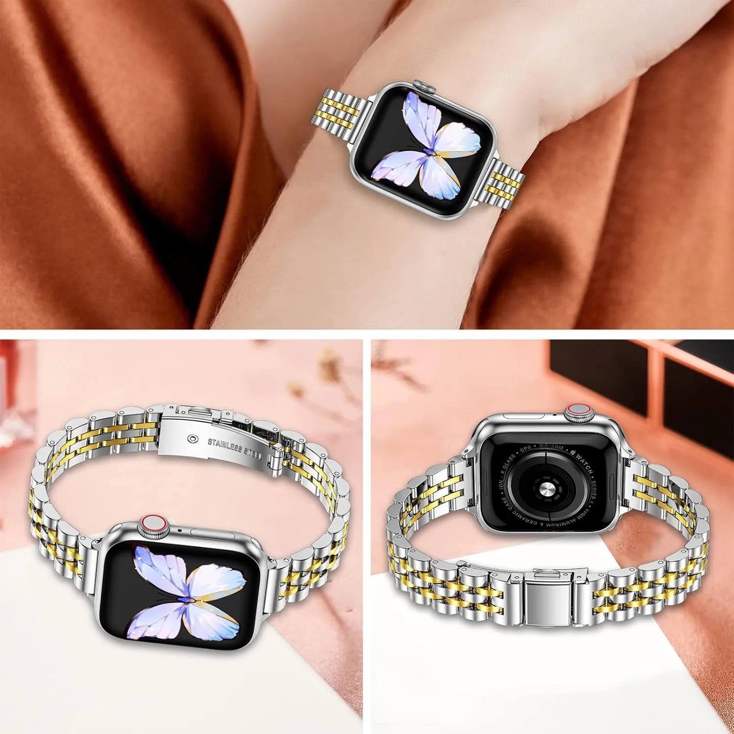 MioHHR Slim Metal Bands Compatible with Apple Watch Band Ultra 2/1 Series 10 9 8 7 SE 6 5 4 3 2 1, Thin Stainless Steel Chain Strap for Women iWatch Band 49mm 46mm 45mm 44mm 42mm 41mm 40mm 38mm