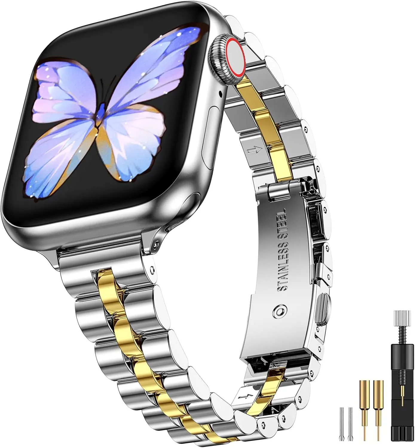 MioHHR Slim Metal Bands Compatible with Apple Watch Ultra 2 1 Series 10/9/8/7/SE/6/5/4/3/2/1,Thin Stainless Steel Chain Strap for Women iWatch Band 49mm 46mm 45mm 44mm 42mm 41mm 40mm 38mm