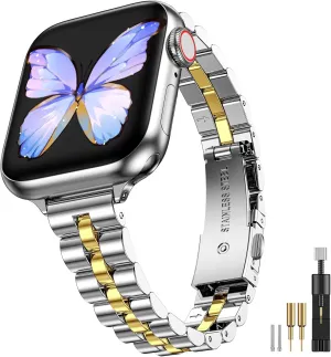MioHHR Slim Metal Bands Compatible with Apple Watch Ultra 2 1 Series 10/9/8/7/SE/6/5/4/3/2/1,Thin Stainless Steel Chain Strap for Women iWatch Band 49mm 46mm 45mm 44mm 42mm 41mm 40mm 38mm