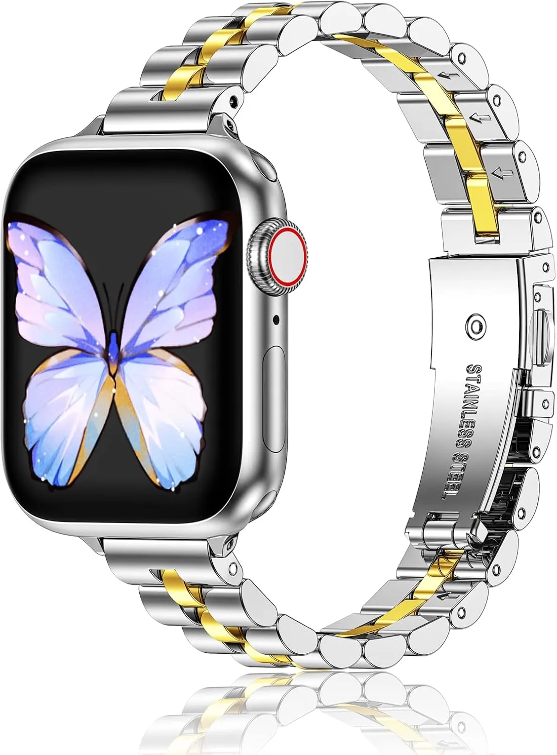 MioHHR Slim Metal Bands Compatible with Apple Watch Ultra 2 1 Series 10/9/8/7/SE/6/5/4/3/2/1,Thin Stainless Steel Chain Strap for Women iWatch Band 49mm 46mm 45mm 44mm 42mm 41mm 40mm 38mm