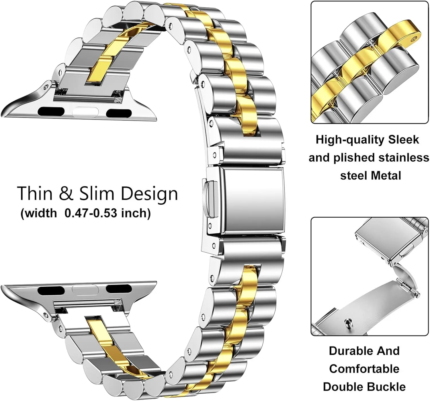 MioHHR Slim Metal Bands Compatible with Apple Watch Ultra 2 1 Series 10/9/8/7/SE/6/5/4/3/2/1,Thin Stainless Steel Chain Strap for Women iWatch Band 49mm 46mm 45mm 44mm 42mm 41mm 40mm 38mm