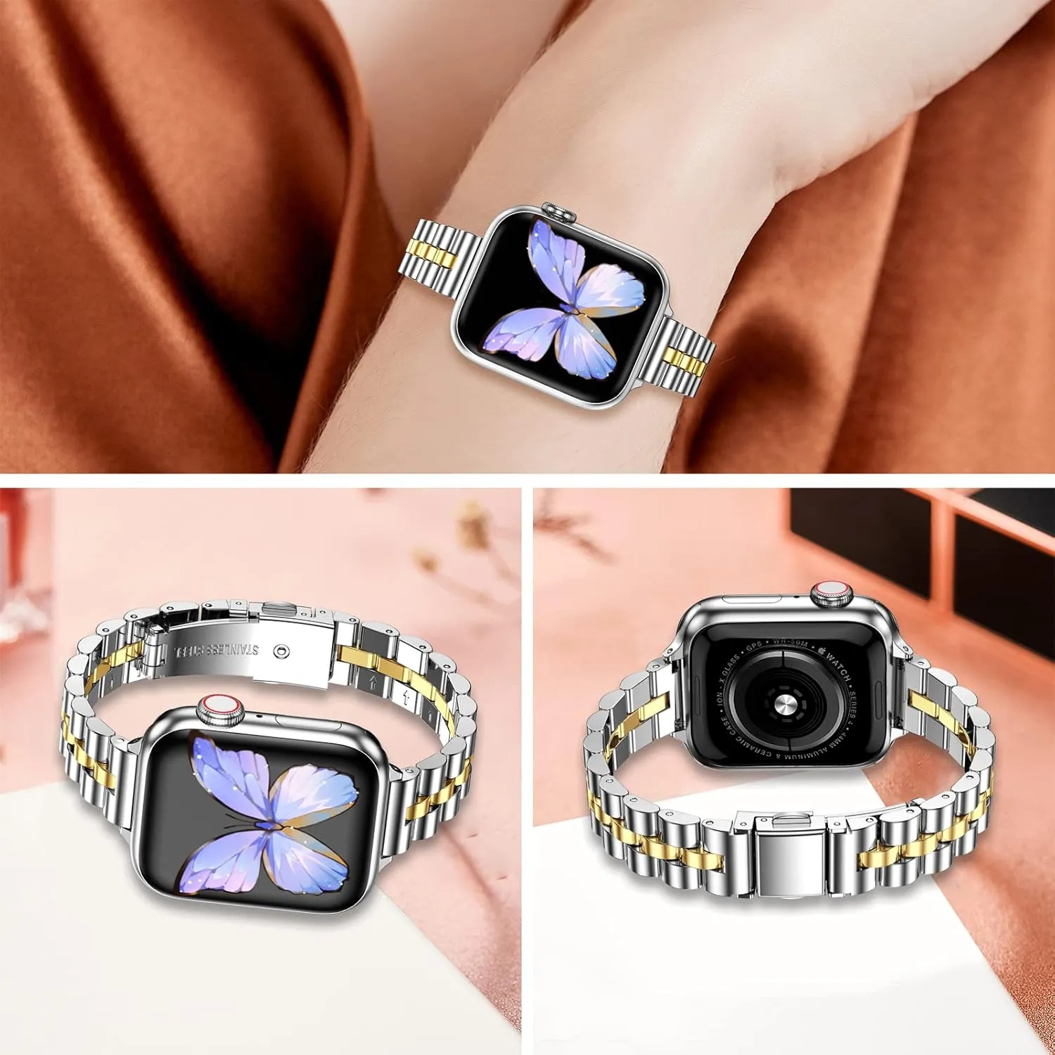 MioHHR Slim Metal Bands Compatible with Apple Watch Ultra 2 1 Series 10/9/8/7/SE/6/5/4/3/2/1,Thin Stainless Steel Chain Strap for Women iWatch Band 49mm 46mm 45mm 44mm 42mm 41mm 40mm 38mm