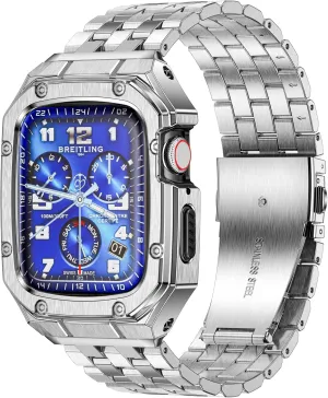 MioHHR Stainless Steel Watch Case with Bands Compatible with Apple Watch Band 45mm, Metal Cover bumper with iWatch Bands for Apple Watch Series 9/8/7