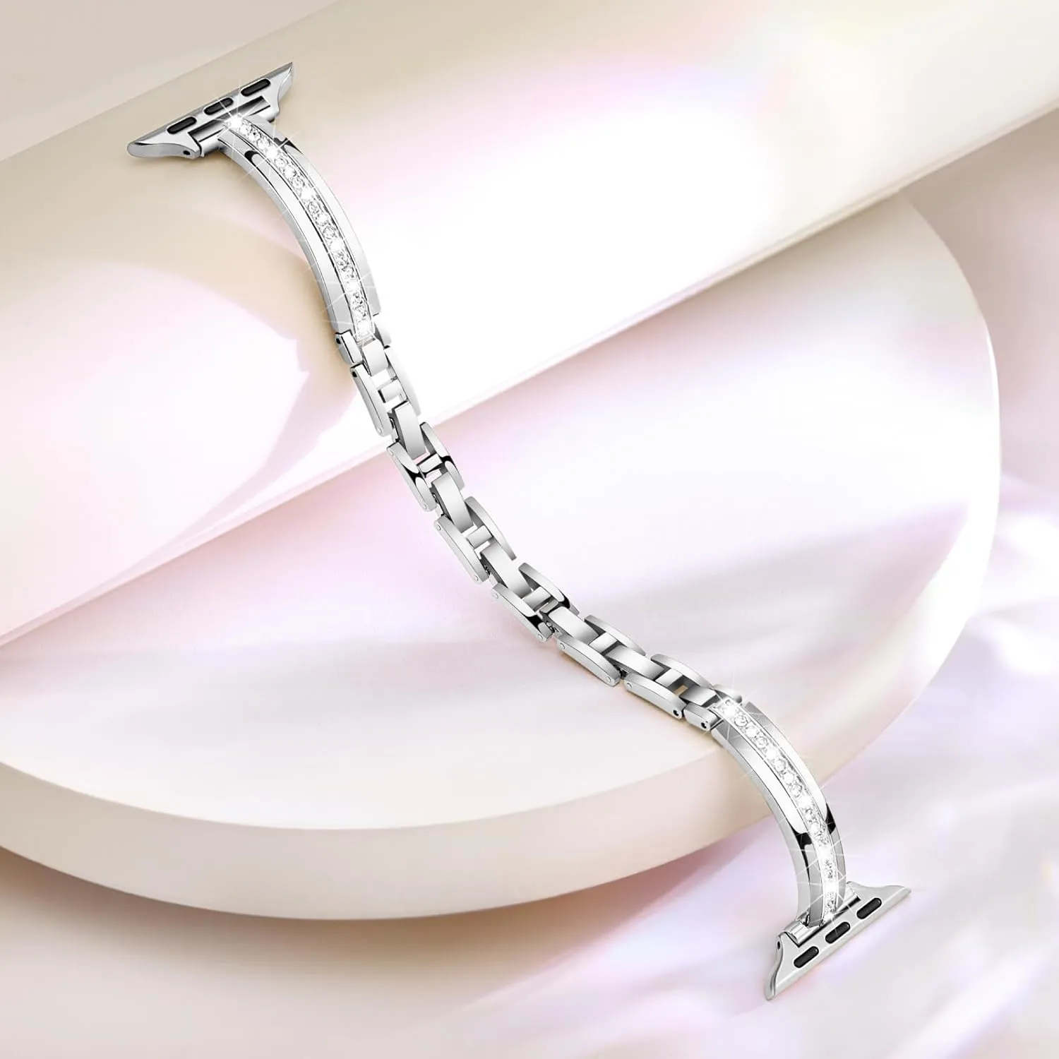 Missair Bands Compatible with Apple Watch Band 38mm 40mm 41mm 42mm 44mm 45mm 46mm 49mm for Women, Slim Metal Dressy Jewelry Bracelet with Bling Diamond for iWatch Series 10 9 8 7 6 5 4 3 SE Ultra