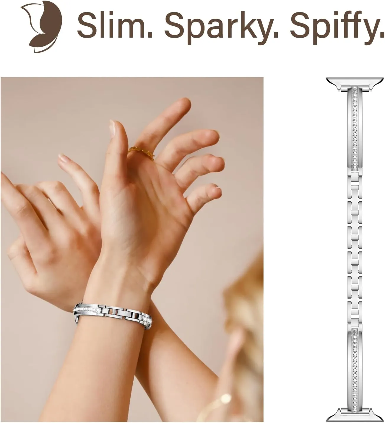 Missair Bands Compatible with Apple Watch Band 38mm 40mm 41mm 42mm 44mm 45mm 46mm 49mm for Women, Slim Metal Dressy Jewelry Bracelet with Bling Diamond for iWatch Series 10 9 8 7 6 5 4 3 SE Ultra