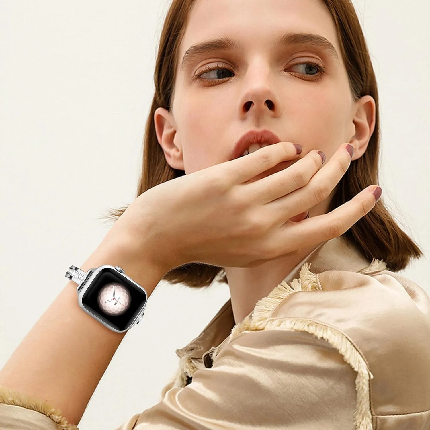 Missair Bands Compatible with Apple Watch Band 38mm 40mm 41mm 42mm 44mm 45mm 46mm 49mm for Women, Slim Metal Dressy Jewelry Bracelet with Bling Diamond for iWatch Series 10 9 8 7 6 5 4 3 SE Ultra