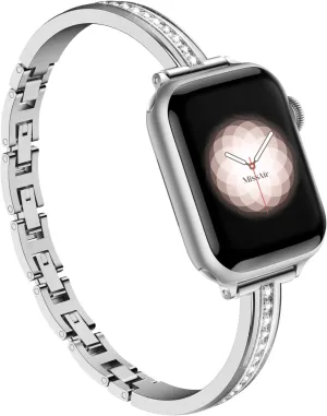 Missair Bands Compatible with Apple Watch Band 38mm 40mm 41mm 42mm 44mm 45mm 46mm 49mm for Women, Slim Metal Dressy Jewelry Bracelet with Bling Diamond for iWatch Series 10 9 8 7 6 5 4 3 SE Ultra
