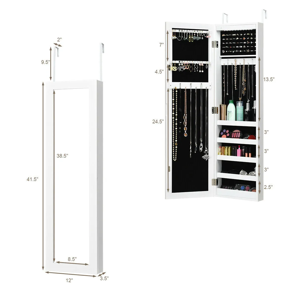 Modern Over The Door Jewelry Armoire Mirror with Storage and Lock