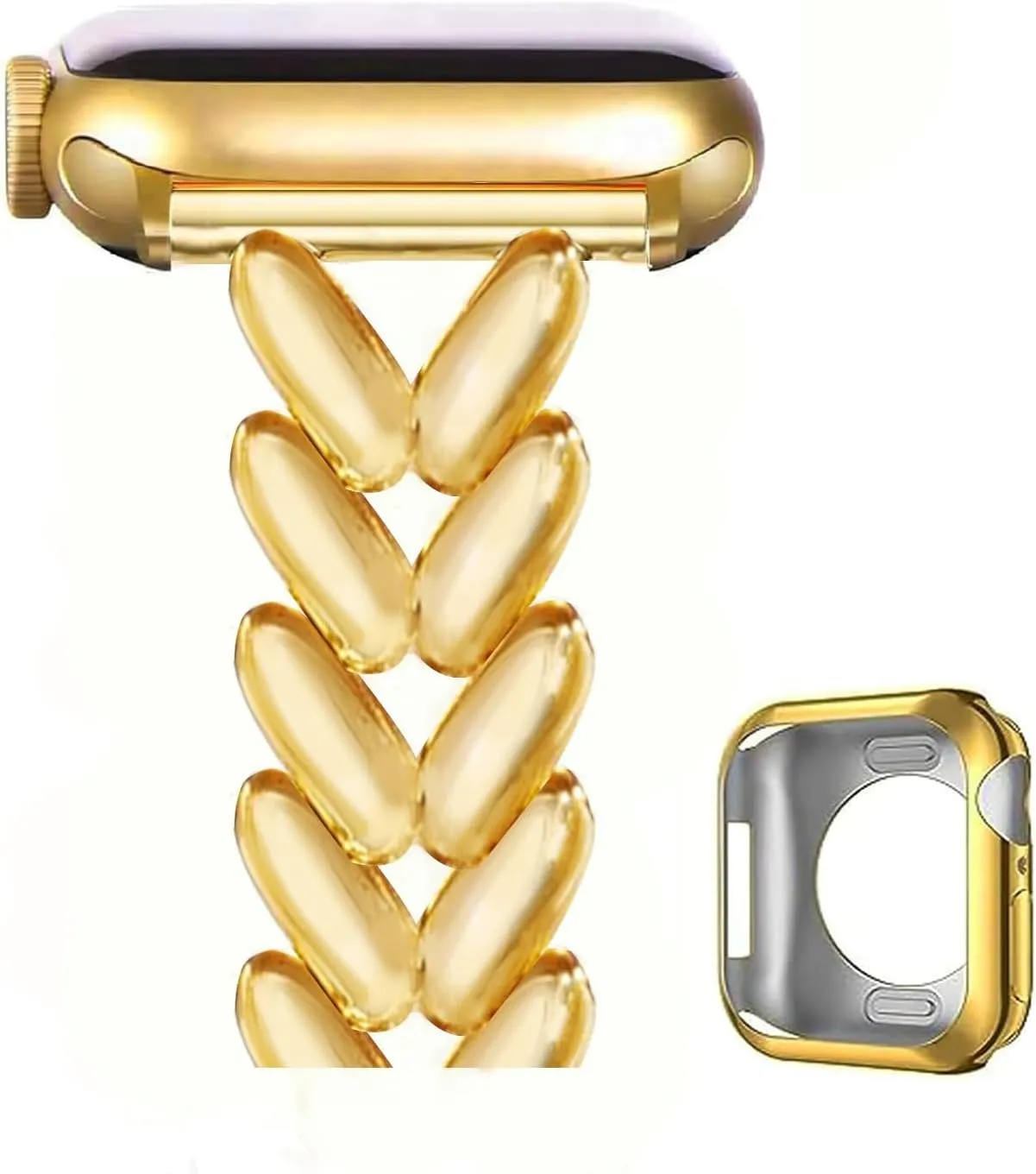 MORWLAT Chain Bracelet Compatible for Apple Watch Band with TPU Case 38mm/40mm/41mm/42mm/44mm/45mm Series 9/8/7/SE/6/5/4/3/2/1 Women Jewelry iWatch Bands (H Yellow Gold, 42mm/44mm/45mm)