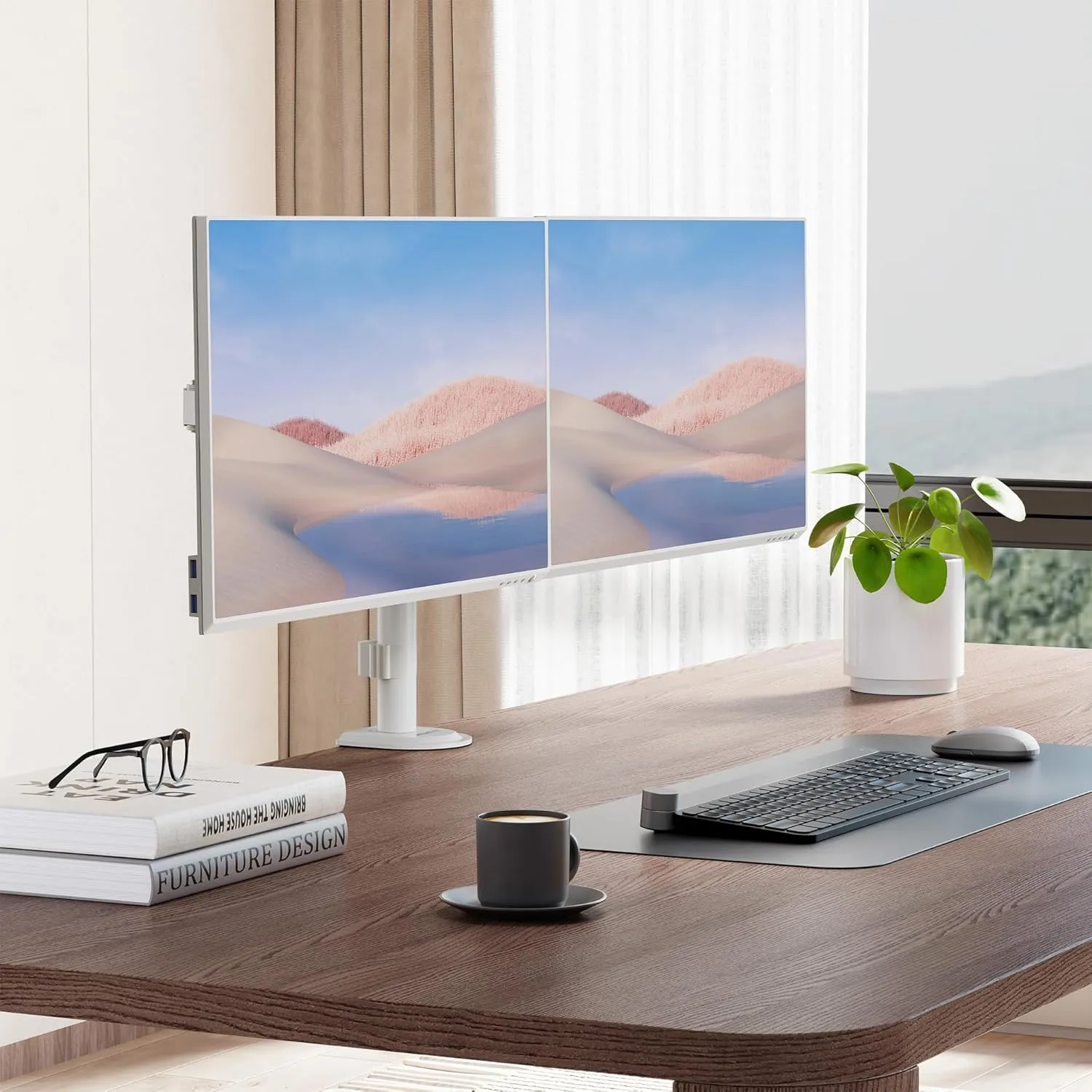 Mount-It! Dual Monitor Mount for Desk, Adjustable Tilt Swivel on Double Monitor Mounts for Screens up to 32, Dual Monitor Arms for 2 Monitors, VESA 75x75 and 100x100 C-clamp & Grommet in White