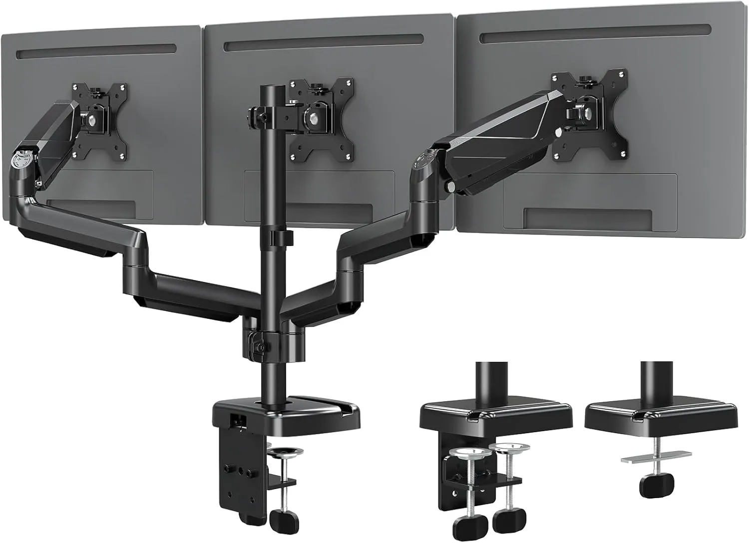MOUNTUP Triple Monitor Mount, Three Monitor Desk Mount for Max 27 inch Computer Screens, Triple Monitors Stand with Gas Spring, Monitors Arm with Swivel, Tilt, Rotation, Each Arm Holds Up to 19.8 lbs
