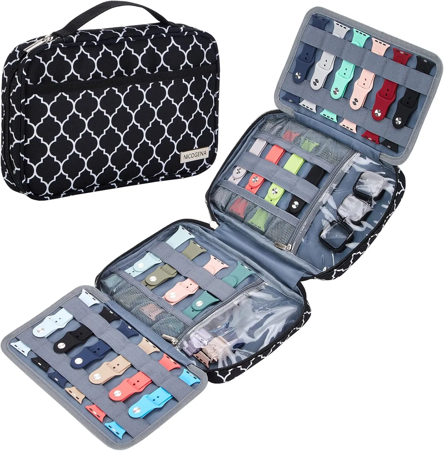NICOGENA 32 Watch Bands Case, Compatible with Apple, Straps Organizer and Accessories Storage Holder, Lantern Black(Bag Only)