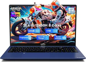 NIMO 15.6" FHD-IPS-Business Laptop, 8 Cores Intel i5-12450H 32GB RAM 1TB SSD(Beat i7-11800H, Up to 4.4 GHz) Computer with 100W Type-C Fingerprint Backlit Keyboard WiFi-6 Numpad Win 11