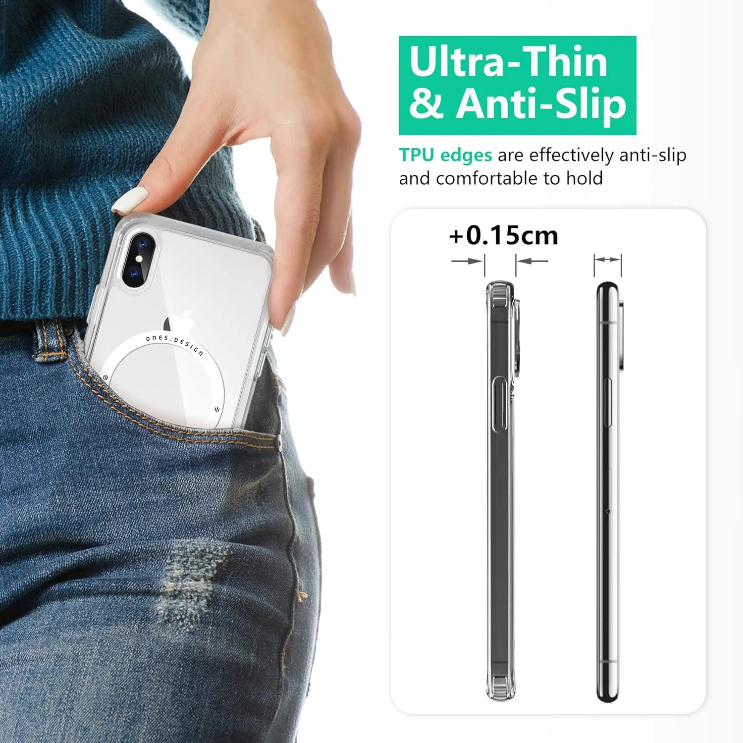 ONES for iPhone Xs/X Case, Hybrid Magnetic Phone Case, Compatible with MagSafe, Military Grade Protection, Shockproof Airbag, Anti-Yellow Silicone Cover, Scratch-Resistant, Thin, Clear