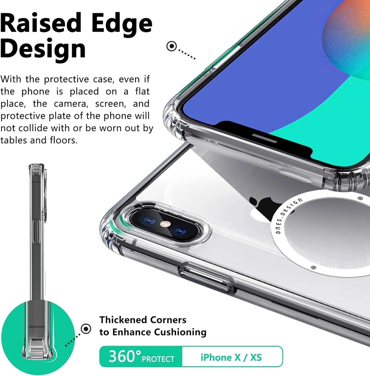 ONES for iPhone Xs/X Case, Hybrid Magnetic Phone Case, Compatible with MagSafe, Military Grade Protection, Shockproof Airbag, Anti-Yellow Silicone Cover, Scratch-Resistant, Thin, Clear