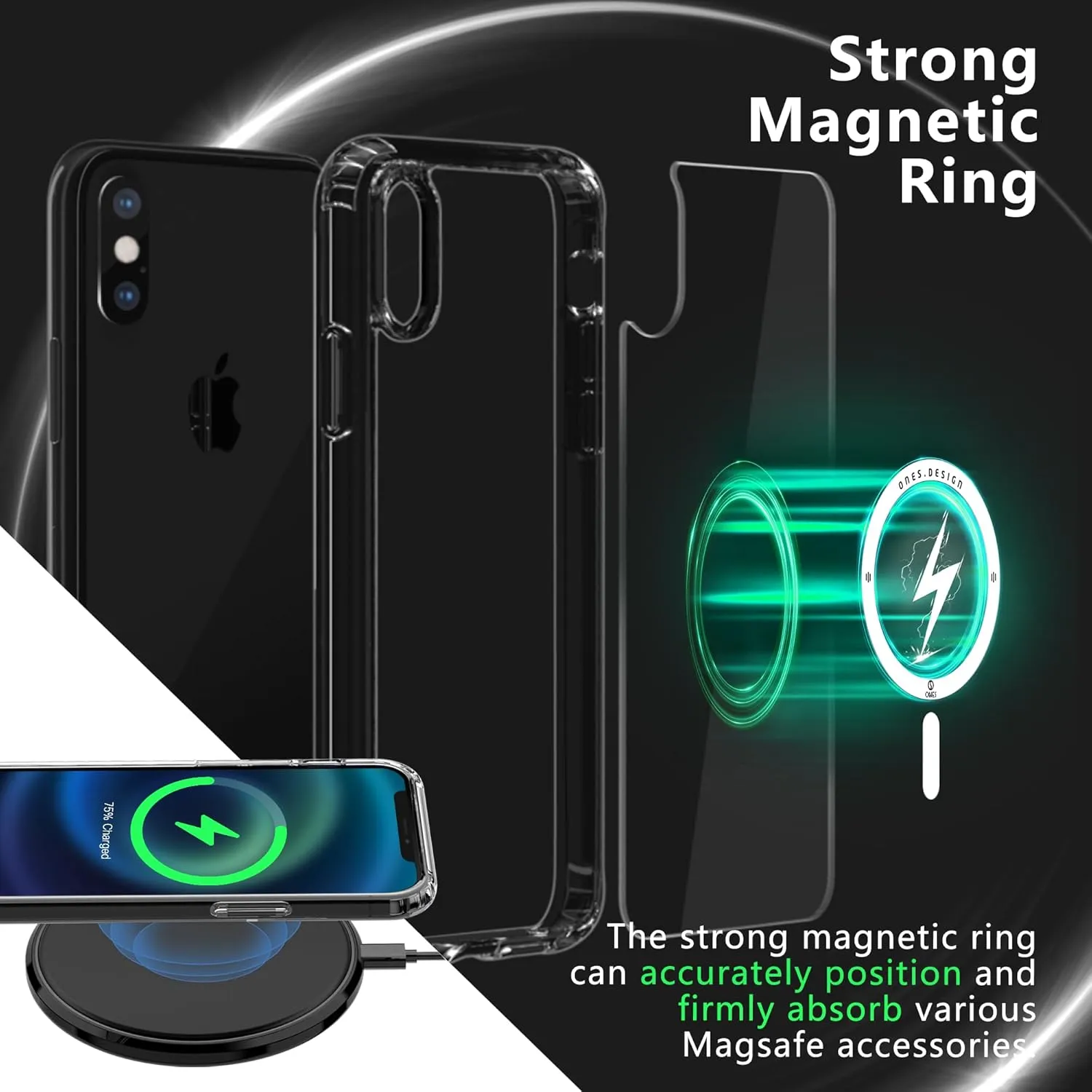 ONES for iPhone Xs/X Case, Hybrid Magnetic Phone Case, Compatible with MagSafe, Military Grade Protection, Shockproof Airbag, Anti-Yellow Silicone Cover, Scratch-Resistant, Thin, Clear