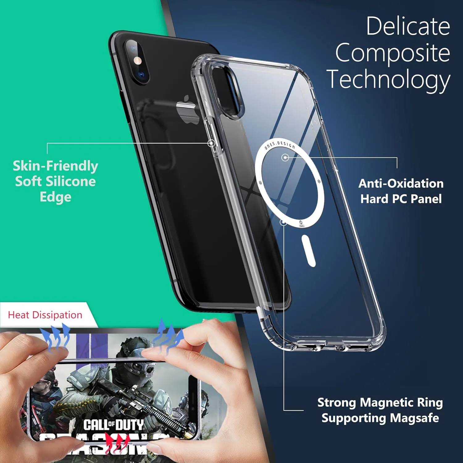 ONES for iPhone Xs/X Case, Hybrid Magnetic Phone Case, Compatible with MagSafe, Military Grade Protection, Shockproof Airbag, Anti-Yellow Silicone Cover, Scratch-Resistant, Thin, Clear