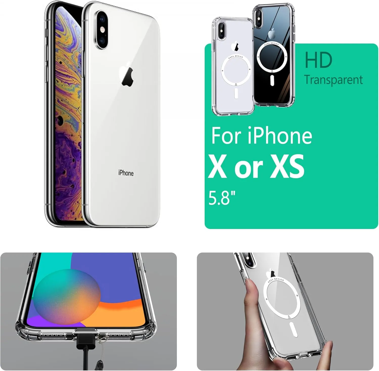 ONES for iPhone Xs/X Case, Hybrid Magnetic Phone Case, Compatible with MagSafe, Military Grade Protection, Shockproof Airbag, Anti-Yellow Silicone Cover, Scratch-Resistant, Thin, Clear