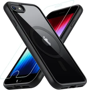 OWKEY Magnetic for iPhone SE 2020/SE 2022,iPhone 8/7 Magsafe Case with Screen Protector Protective Shockproof Rugged Military Grade Drop Protection Phone Case (Black)