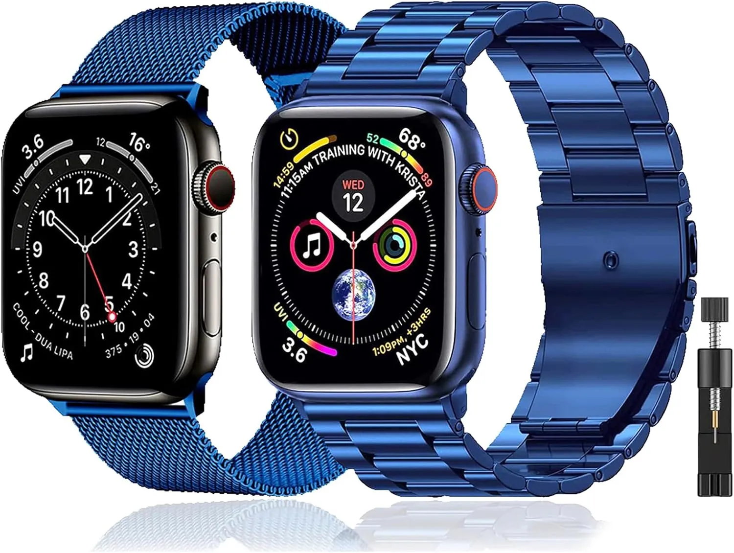 Pack 2 Metal Bands Compatible With Apple Watch Band 38/40/41/42/44/45/46/49mm,Stainless Steel&Milanese Loop Mesh for iWatch Band Series Ultra/Ultra2/SE2/SE/10/9 8 7 6 5 4 3 2 1