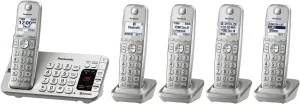 Panasonic Link2Cell Bluetooth Cordless DECT 6.0 Expandable Phone System with Answering Machine and Enhanced Noise Reduction - 5 Handsets - KX-TGE475S (Silver)