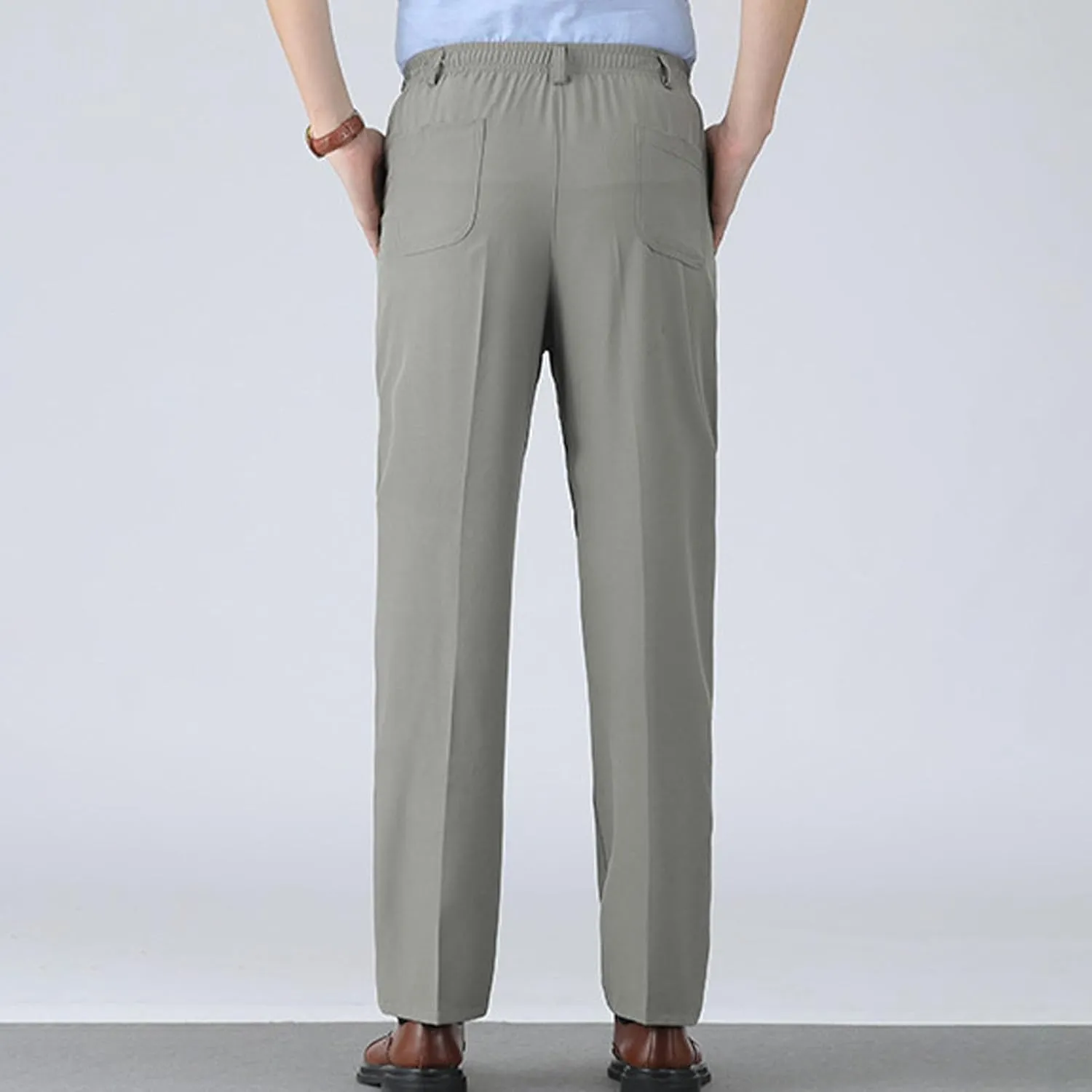 Pants for Men Casual Stylish Elastic Waist Relax Fit Straight Leg Dress Pant Comfy Lightweight Business Work Trousers