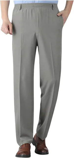 Pants for Men Casual Stylish Elastic Waist Relax Fit Straight Leg Dress Pant Comfy Lightweight Business Work Trousers