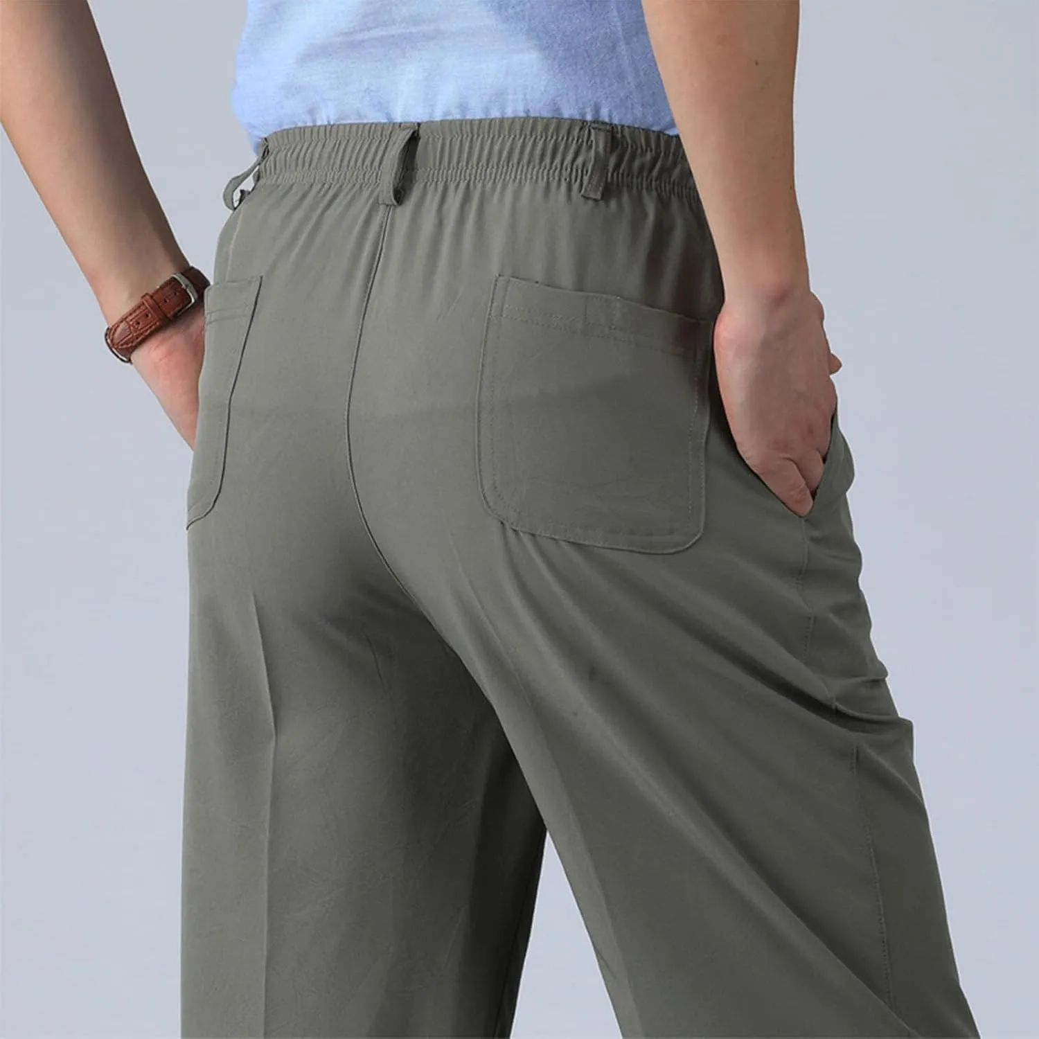 Pants for Men Casual Stylish Elastic Waist Relax Fit Straight Leg Dress Pant Comfy Lightweight Business Work Trousers
