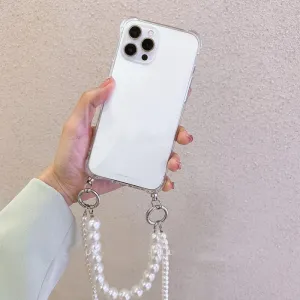 Pearl Bracelets Chain Case with Lanyard Aesthetic Luxury Case for iPhone 11 12 13 14 Pro Max XR X XS 7 8 Plus Cover,A Transparent,for iPhone 13
