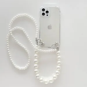 Pearl Bracelets Chain Case with Lanyard Aesthetic Luxury Case for iPhone 11 12 13 14 Pro Max XR X XS 7 8 Plus Cover,B Transparent,for iPhone 13