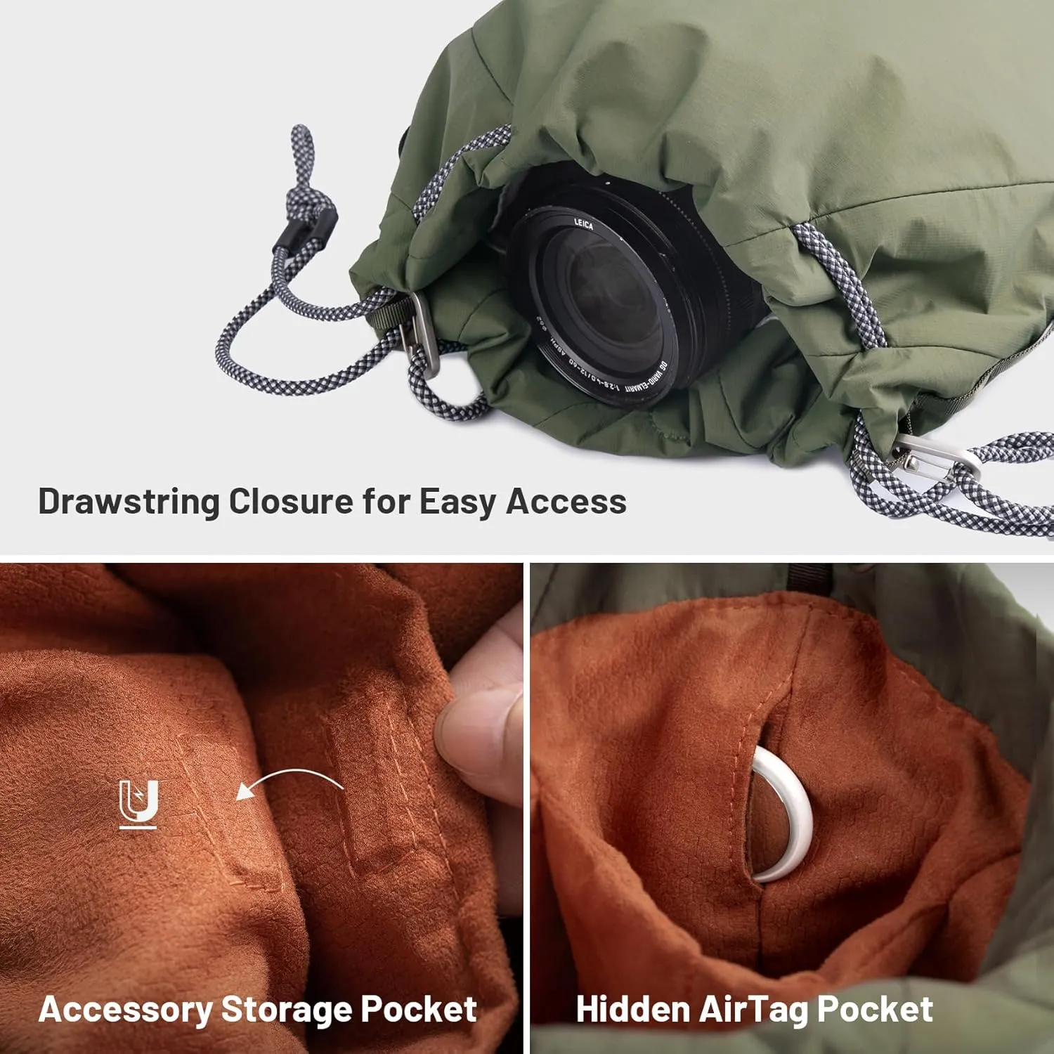 PGYTECH OneGo Small Camera Bag, Cute Drawstring Camera Pouch Handbag Compatible with Mirrorless Cameras/Nikon/Canon/Sony/Fujifilm, for Instax/Action Cameras, Yellow