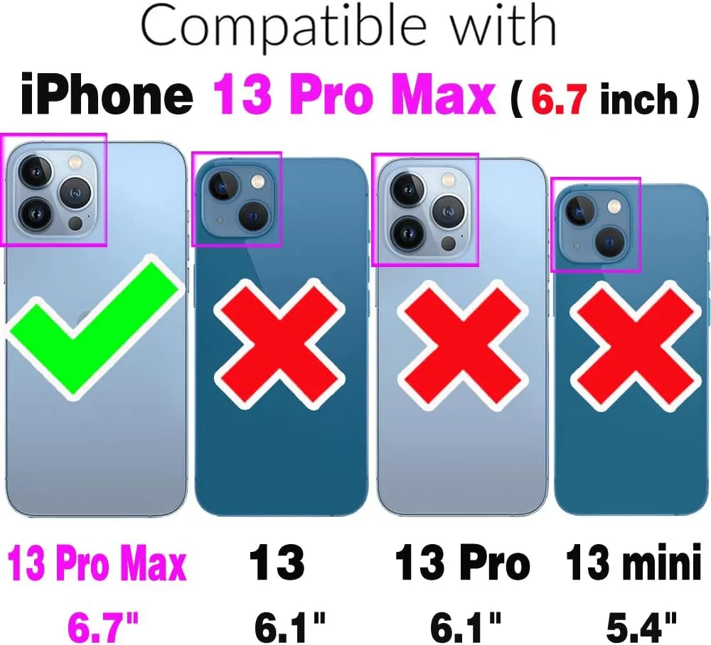 Phone Case for iPhone 13 Pro Max 2021 6.7 inch Wallet Cover With Screen Protector Flip Zipper Credit Card Holder Stand Cell Accessories iPhone13promax 5G i Phone13Max Plus iPhone13 ProMax Women Black
