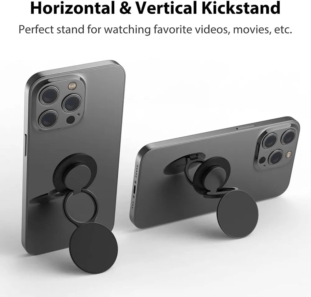 Phone Grip, Phone Ring Holder Finger Kickstand, 360Rotation & Adjustable Metal Cell Phone Rings Gripper Stand Work with Magnetic Car Mount for iPhone Samsung & Other Phones - Black