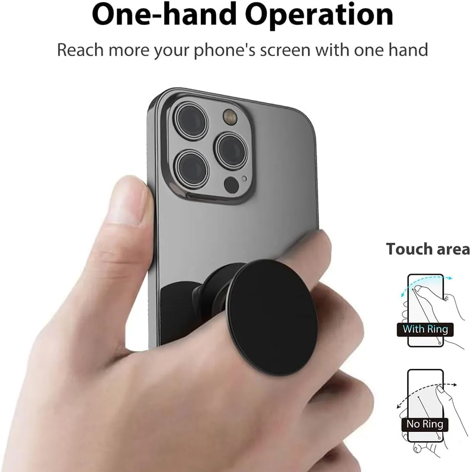 Phone Grip, Phone Ring Holder Finger Kickstand, 360Rotation & Adjustable Metal Cell Phone Rings Gripper Stand Work with Magnetic Car Mount for iPhone Samsung & Other Phones - Black
