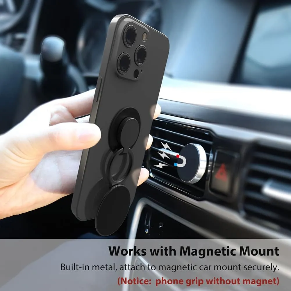Phone Grip, Phone Ring Holder Finger Kickstand, 360Rotation & Adjustable Metal Cell Phone Rings Gripper Stand Work with Magnetic Car Mount for iPhone Samsung & Other Phones - Black