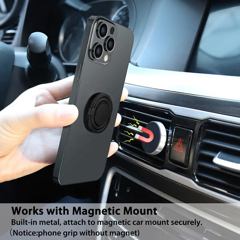 Phone Grip, Phone Ring Holder Finger Kickstand, Foldable & Adjustable Metal Cell Phone Rings Gripper Stand Work with Magnetic Car Mount for iPhone Samsung &Other Phones - Black